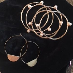 Bracelet & Earring Set in Faux Copper & Pearl